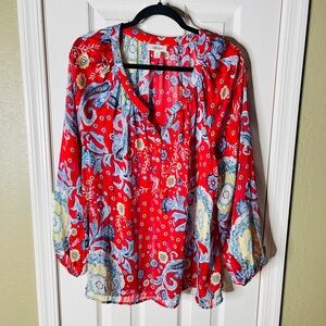 Style & Co. Red and Blue Paisley Blouse